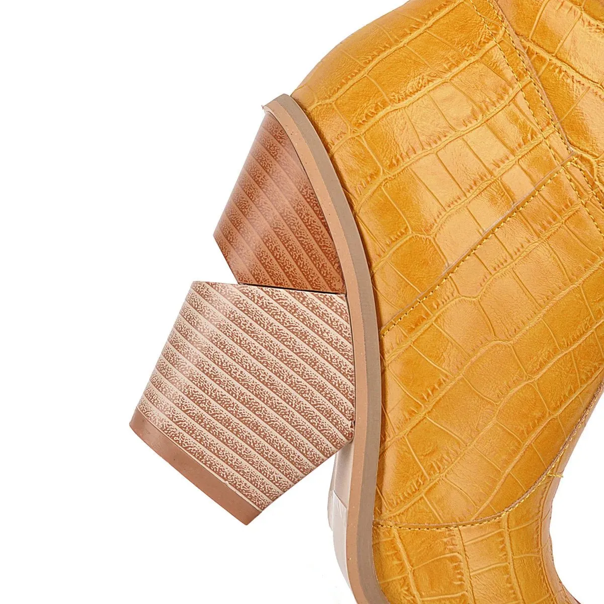 Pre Order:  Embossed Fish Scale Stacked Heel Boots