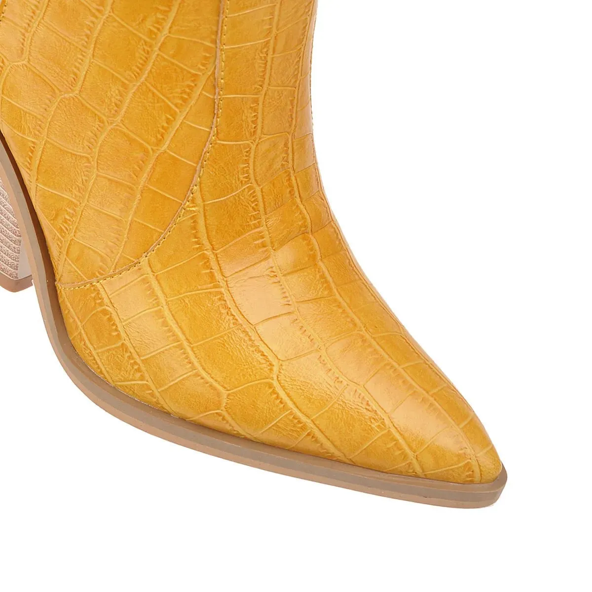 Pre Order:  Embossed Fish Scale Stacked Heel Boots