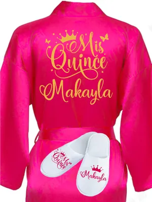 Quinceanera Fuchsia with Gold robe with slippers