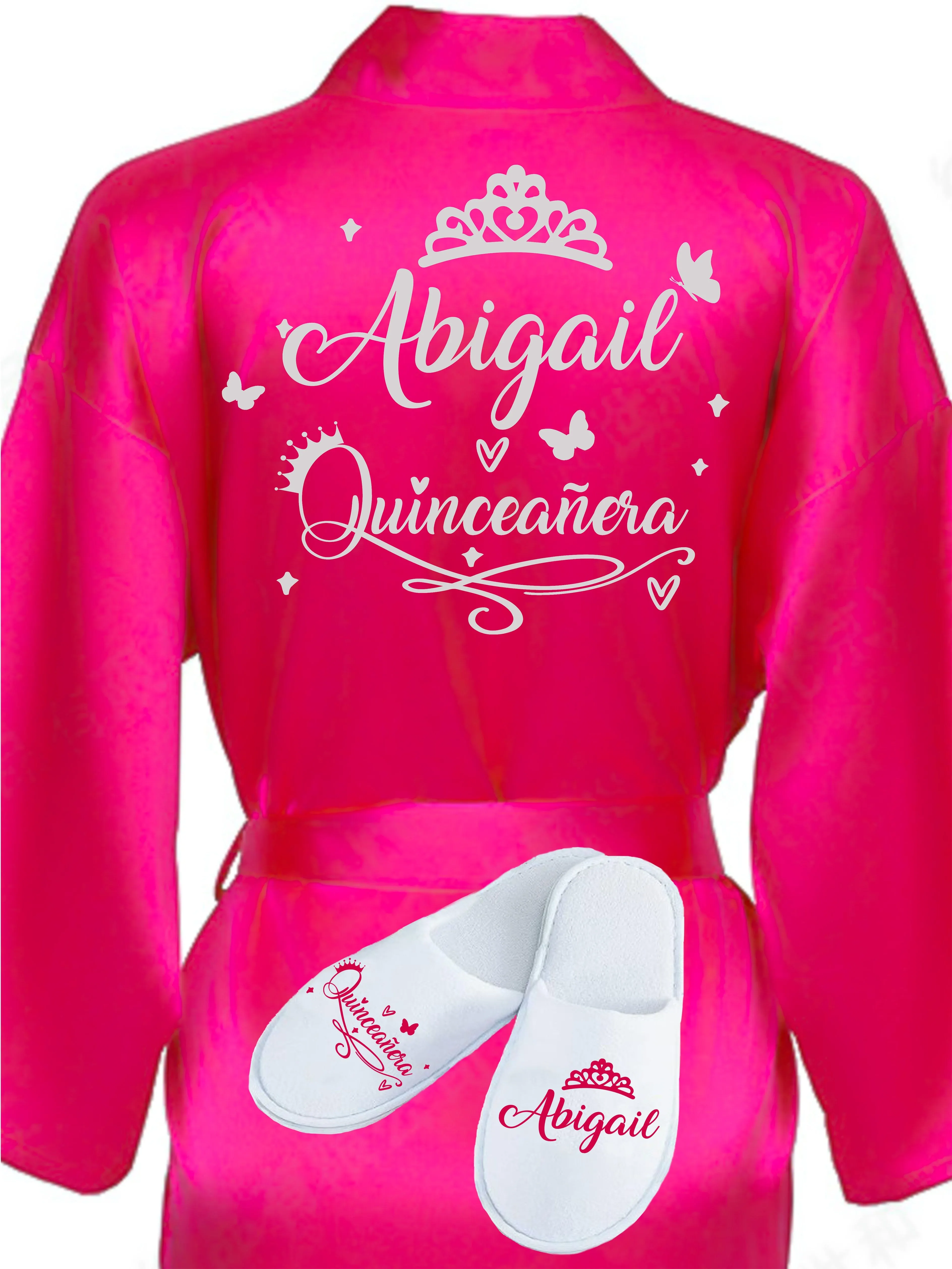 Quinceanera Fuchsia with Silver robe with slippers