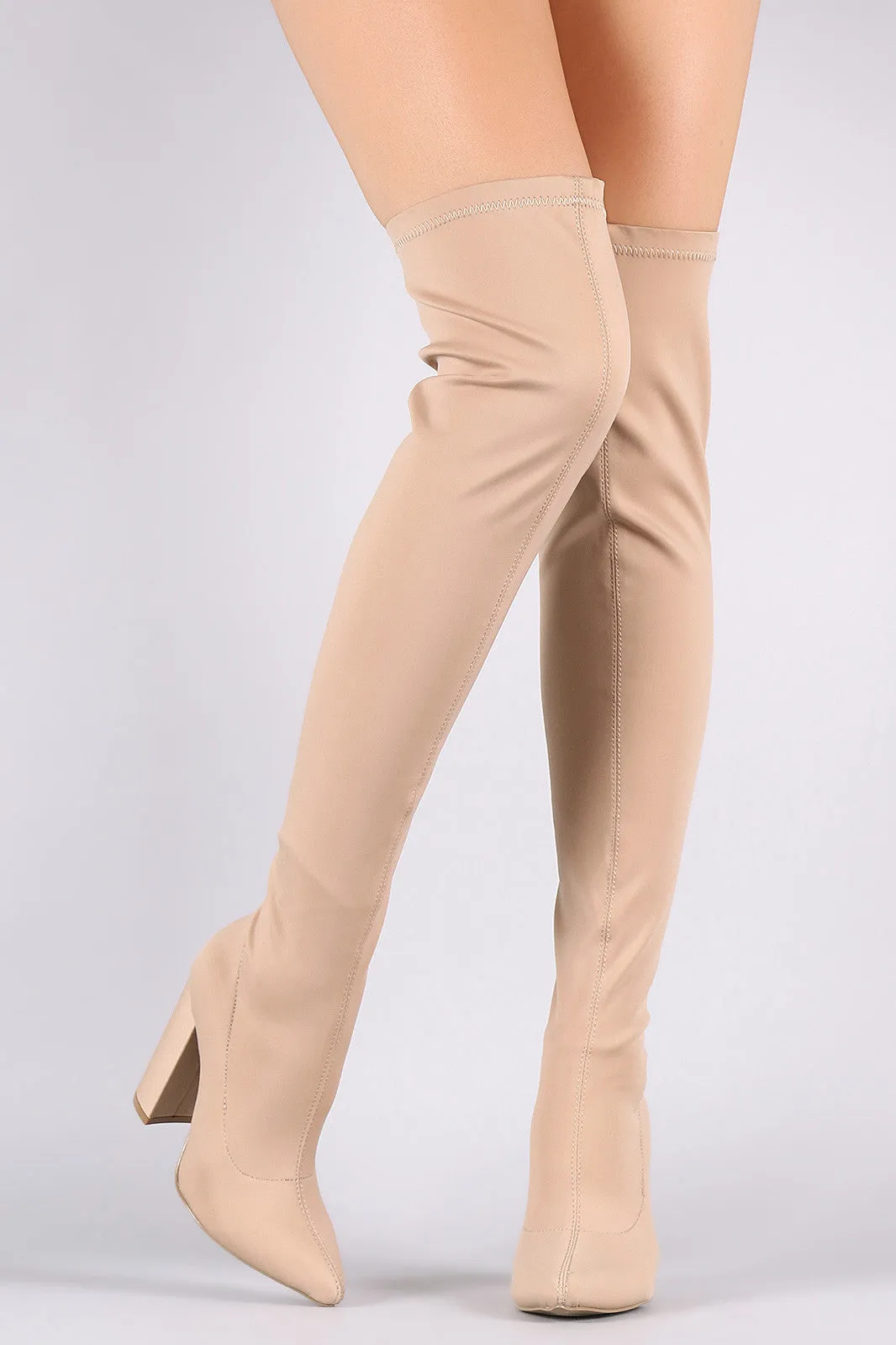 Qupid Elastane Pointy Toe Chunky Heeled Over-The-Knee Boots