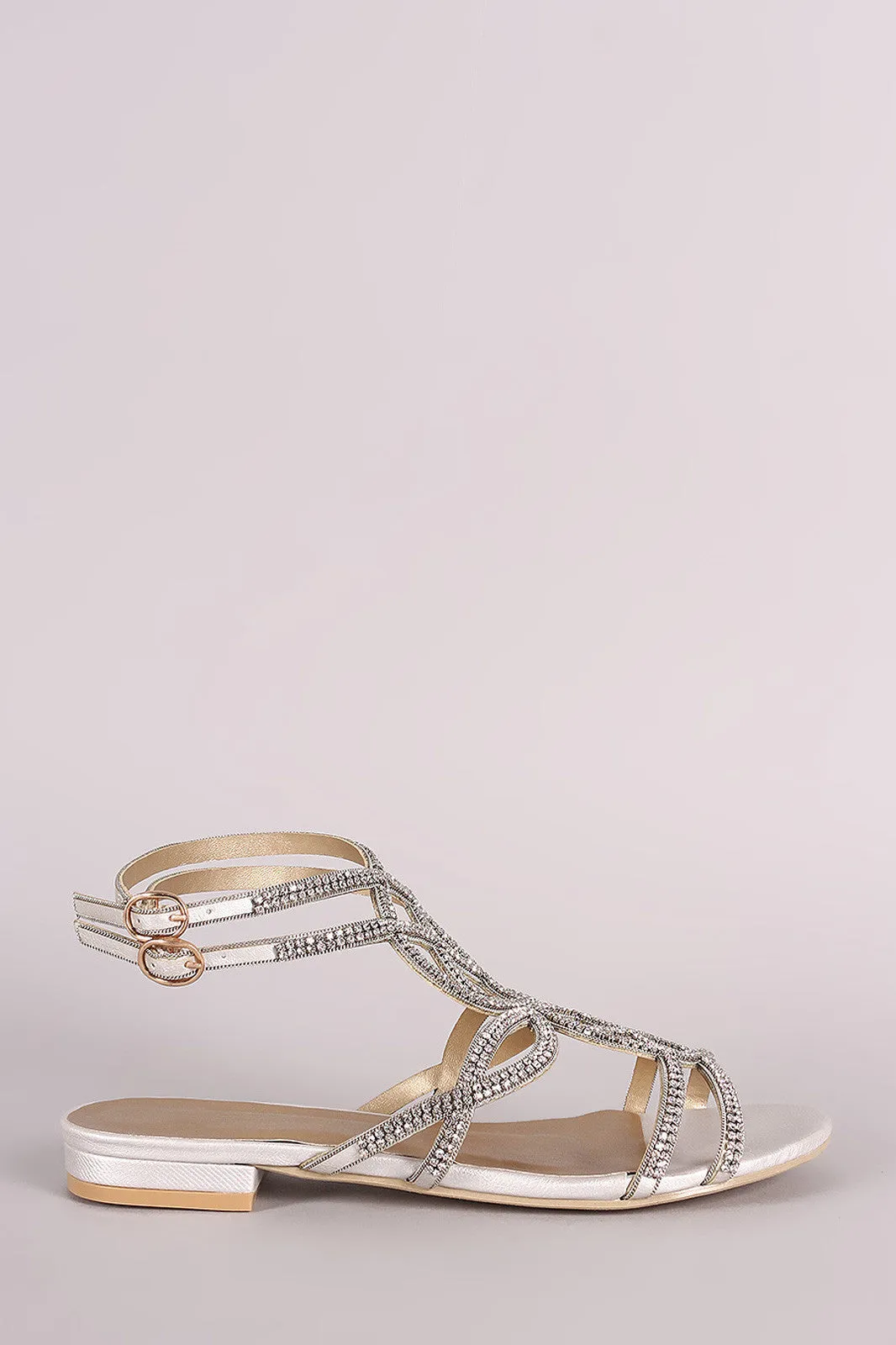 Rhinestone Caged Open Toe Ankle Strap Sandal