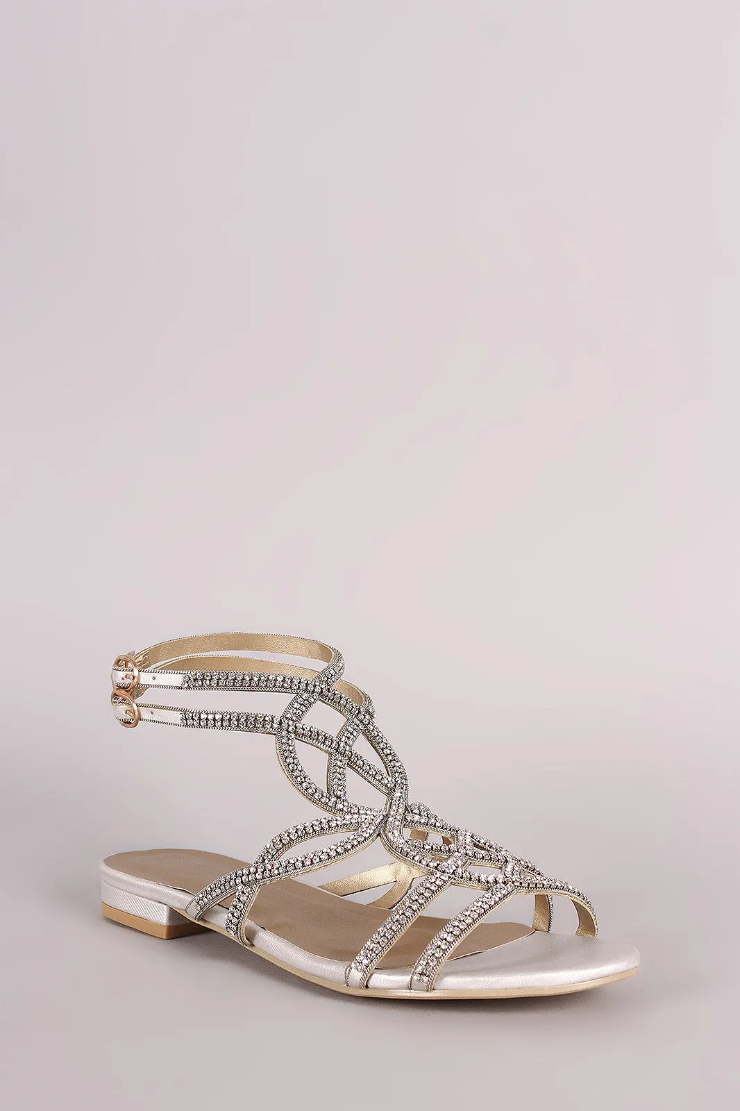 Rhinestone Caged Open Toe Ankle Strap Sandal