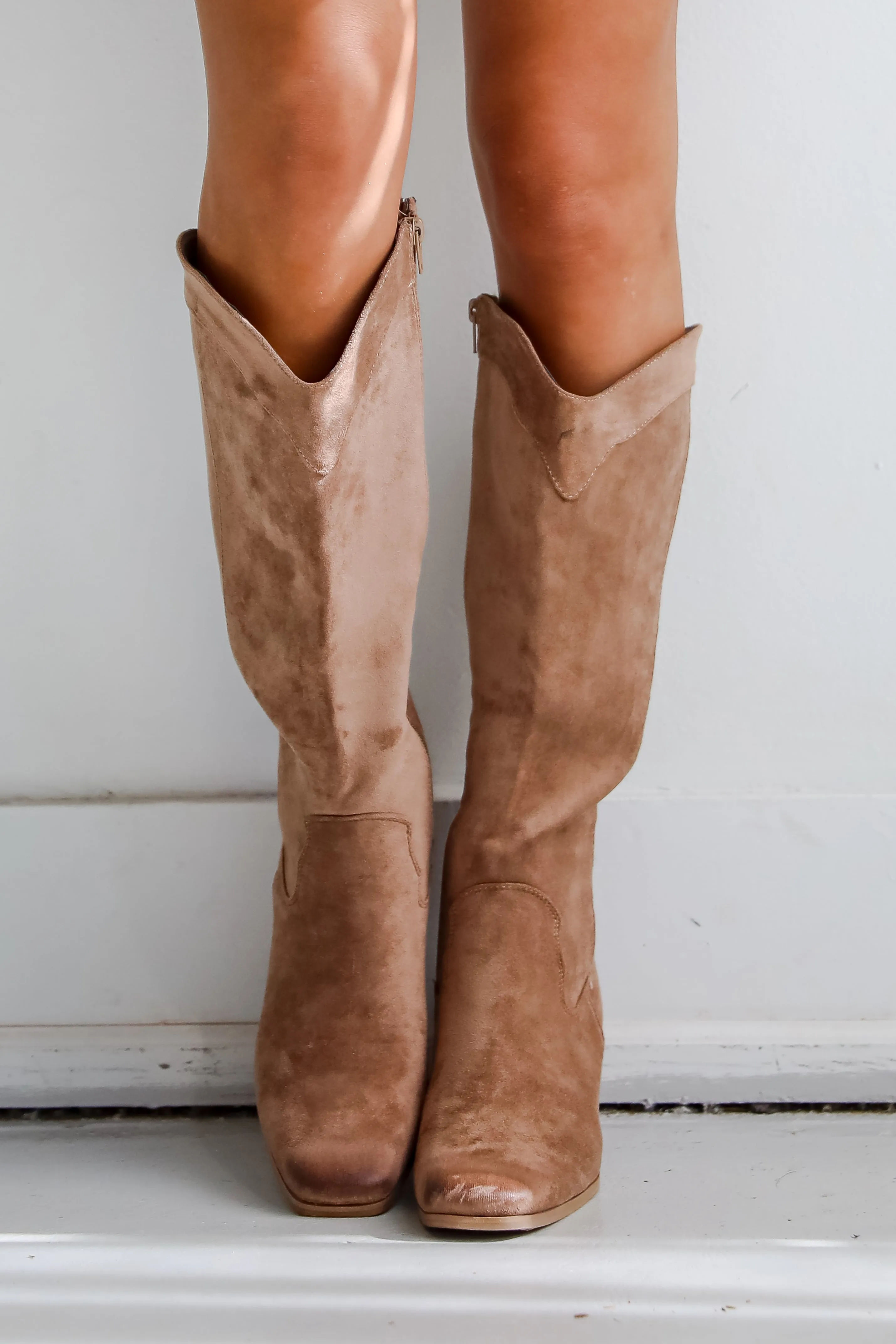 Rodeo Cutie Taupe Suede Western Boots