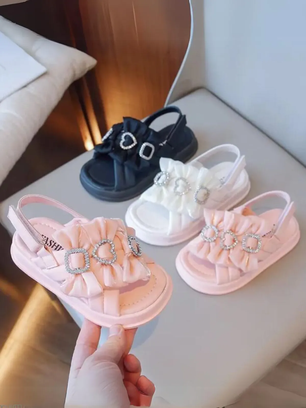 Ruffled Rhinestone Hearts Sandals by Liv and Mia