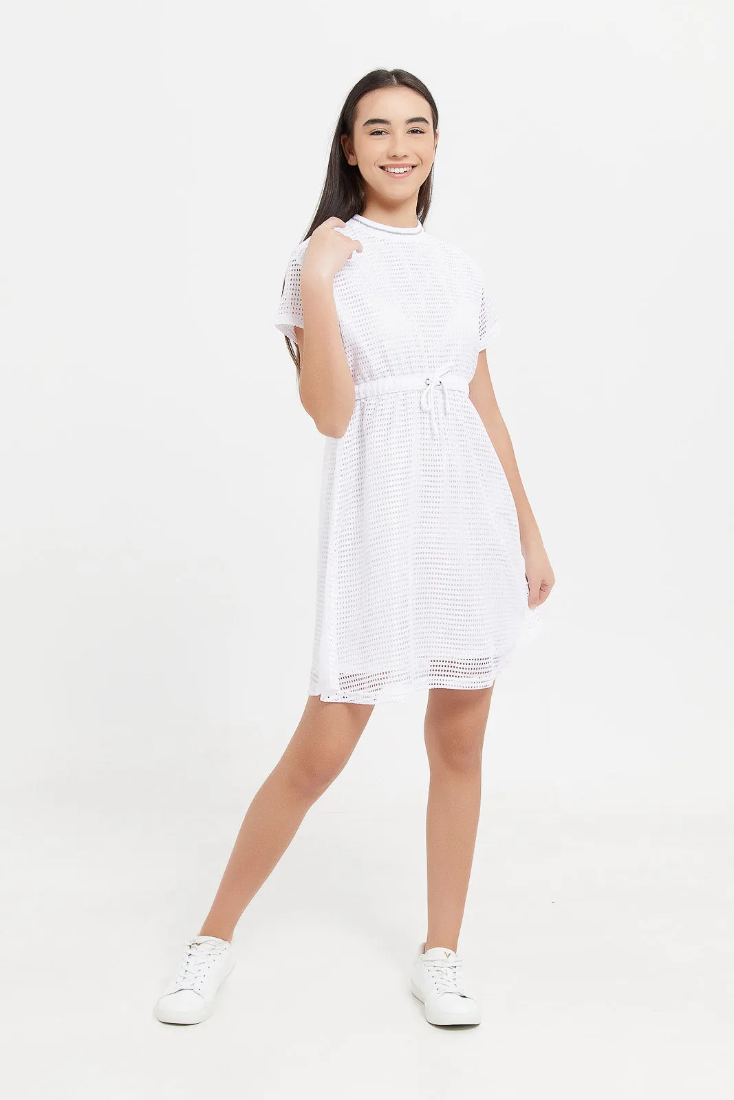 Senior Girls White Mesh Dress