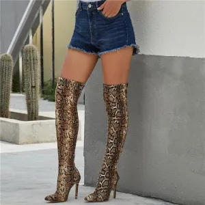 Sexy Snake Print Over-knee Boots