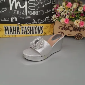 Silver Wedge Slippers