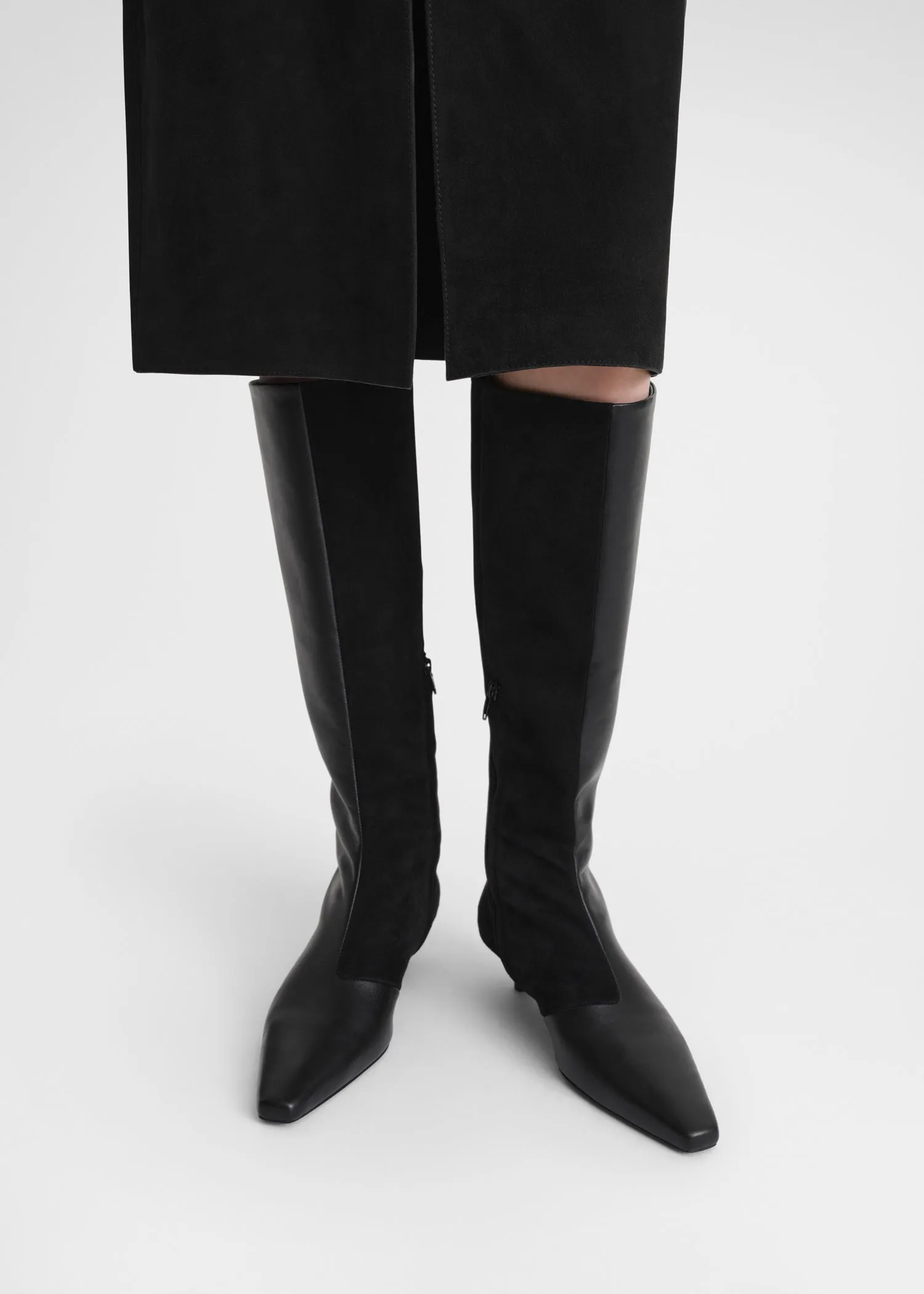 Slim leather-suede knee-high boots black