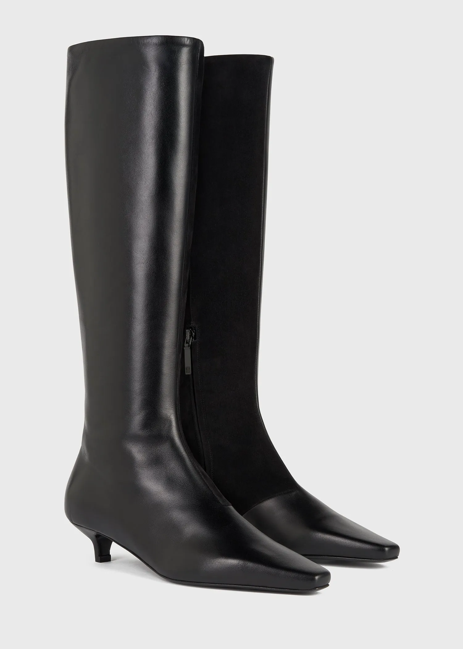 Slim leather-suede knee-high boots black