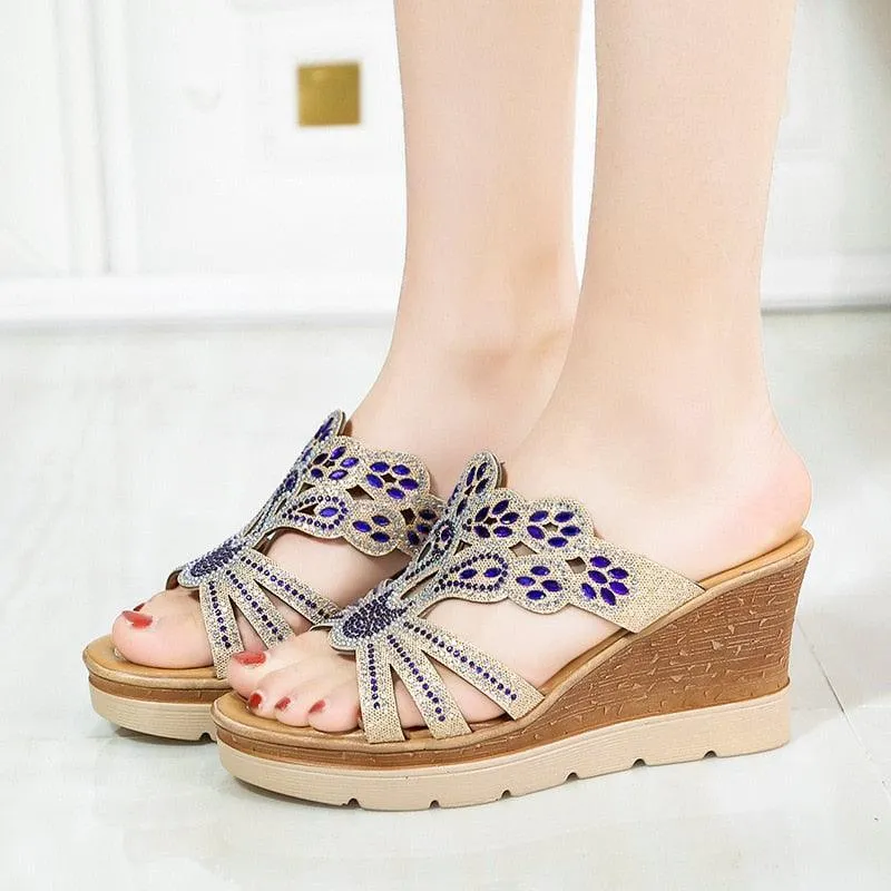 Slip on Rhinestone Wedge Sandals