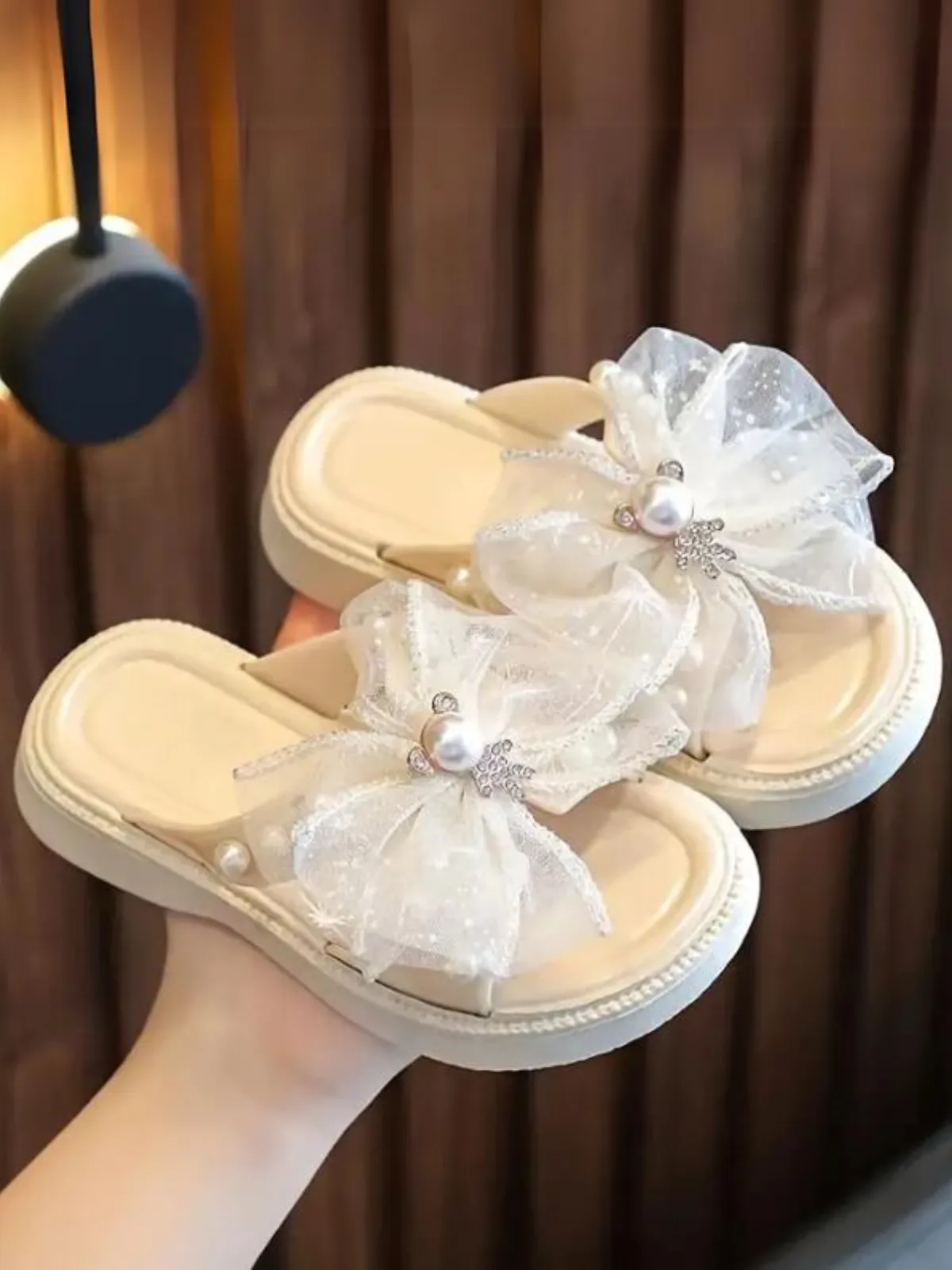 Sparkling Bow Slides with Pearl Embellishments By Liv and Mia