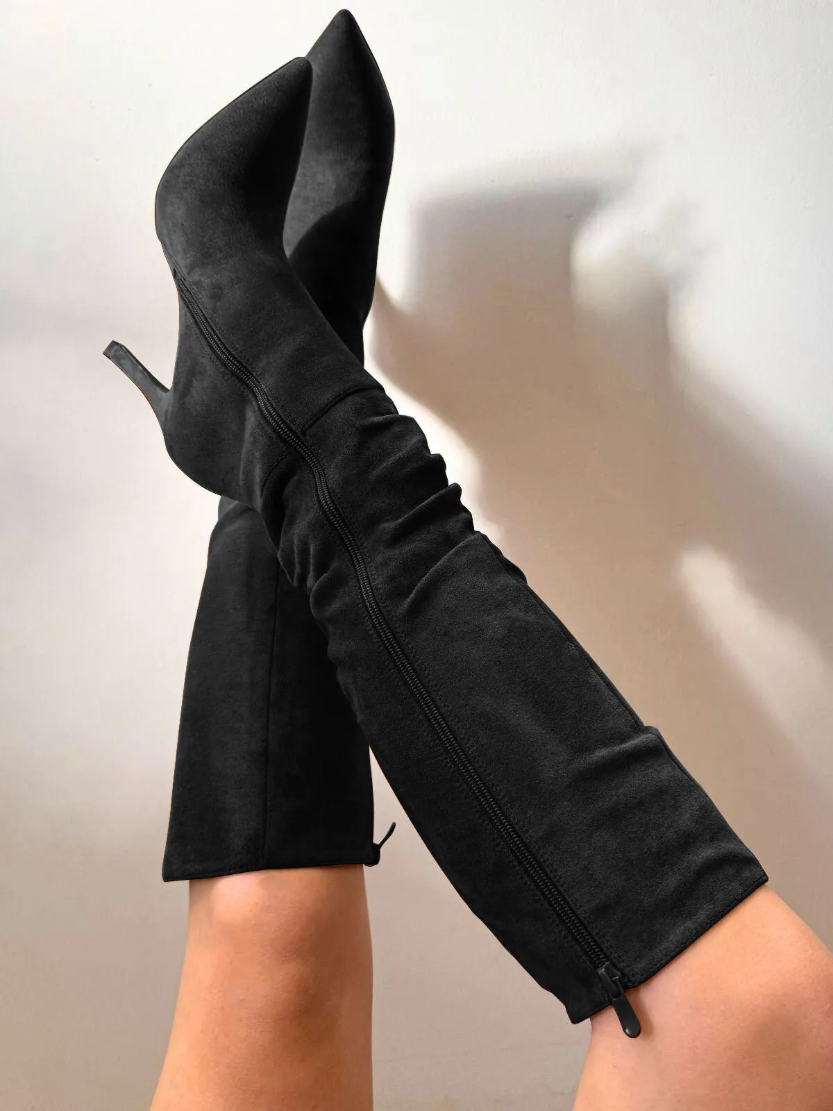 Stacey Knee High Suede Boots in Black