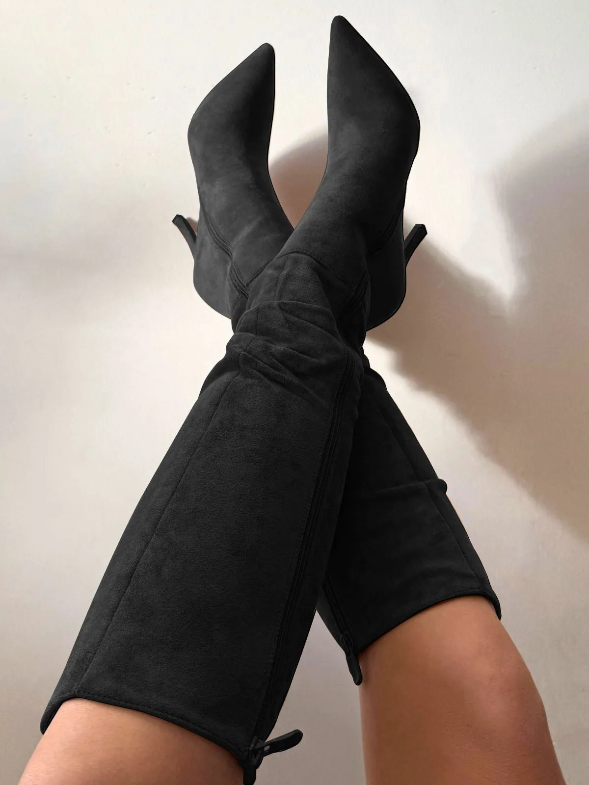 Stacey Knee High Suede Boots in Black