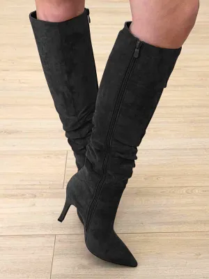 Stacey Knee High Suede Boots in Black