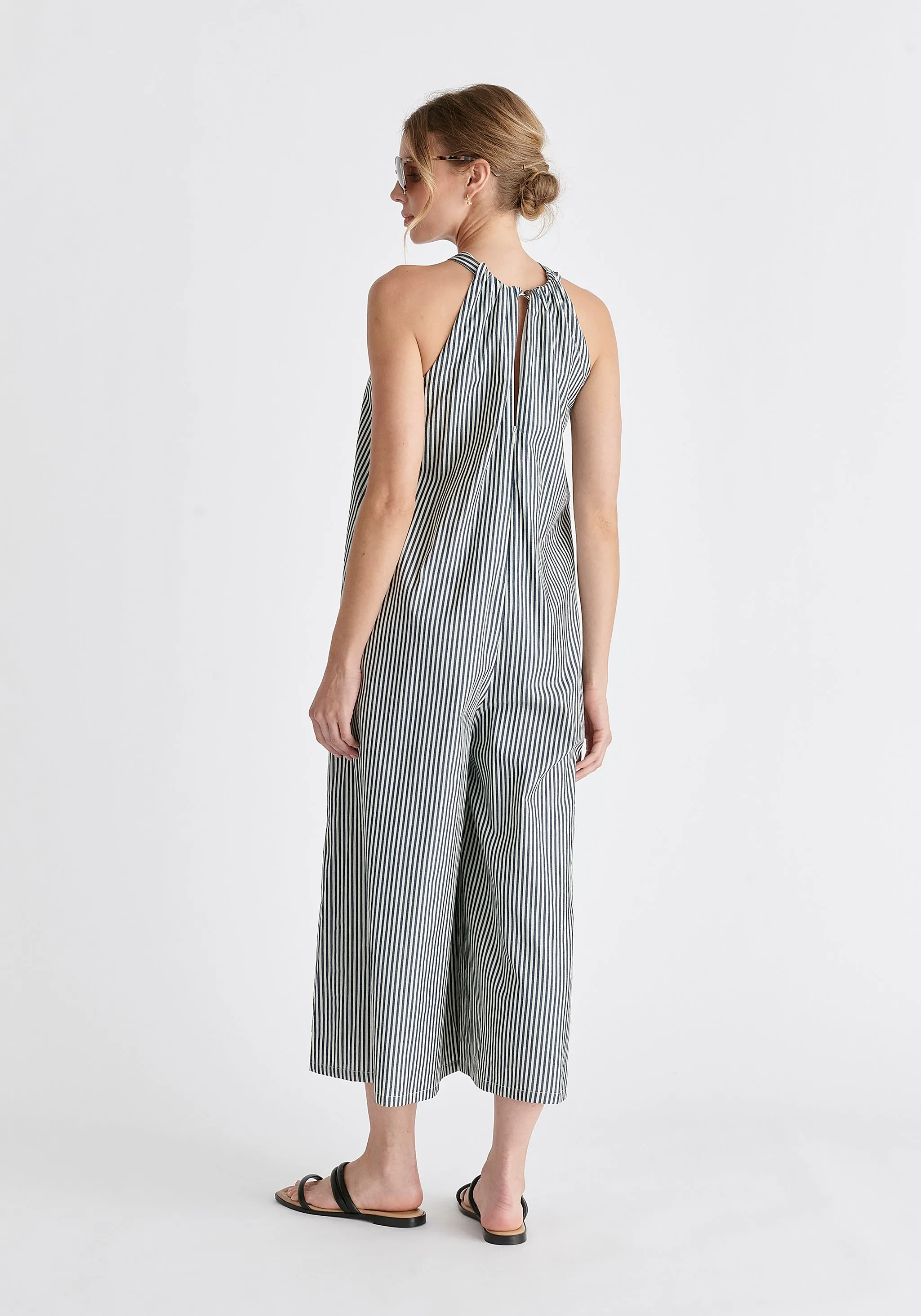 Striped Halterneck Cotton Jumpsuit