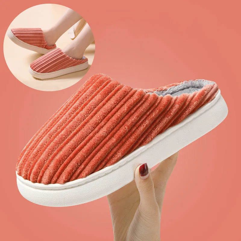 Striped Thick Fleece Warm Slippers