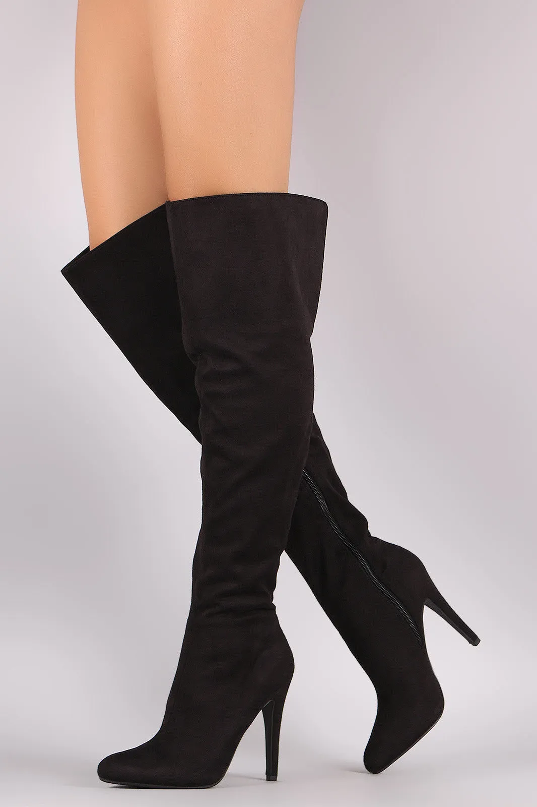 Suede Pointy Toe Slit Stiletto Over-The-Knee Boots