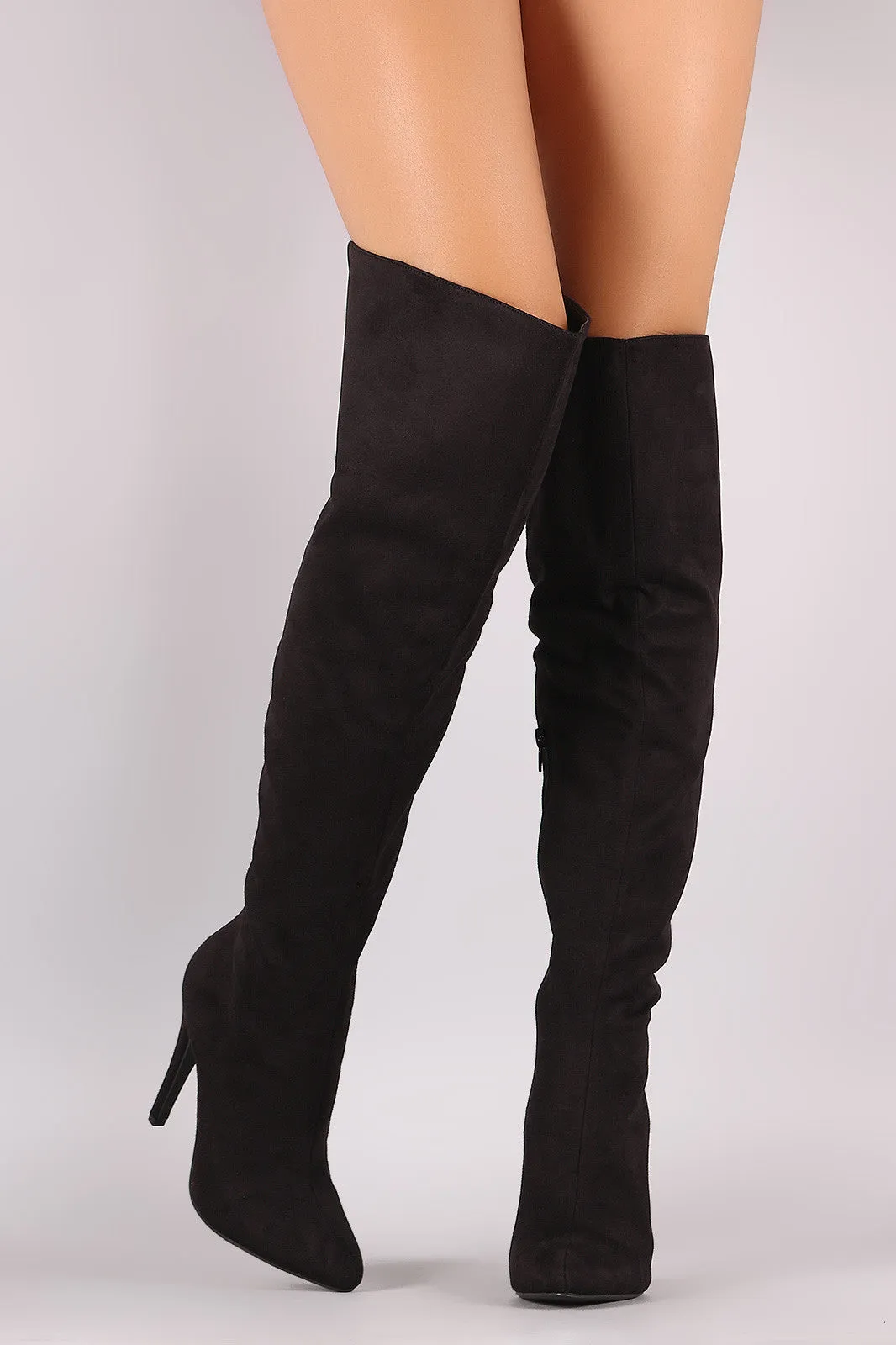 Suede Pointy Toe Slit Stiletto Over-The-Knee Boots