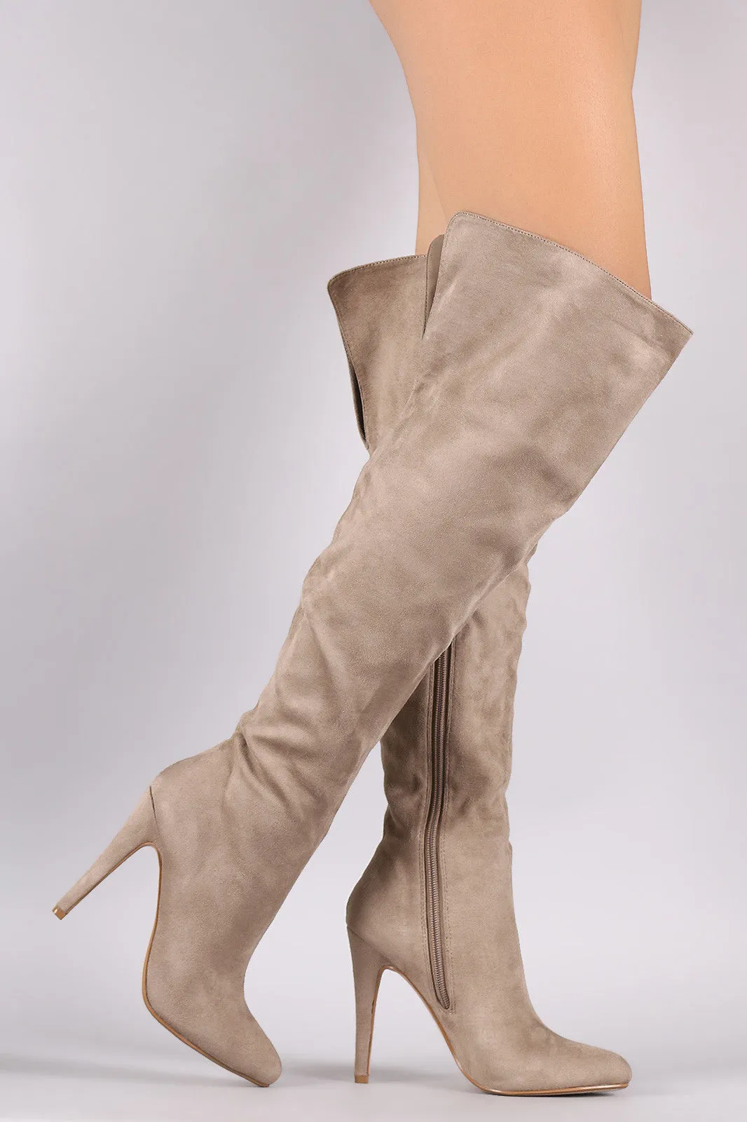 Suede Pointy Toe Slit Stiletto Over-The-Knee Boots