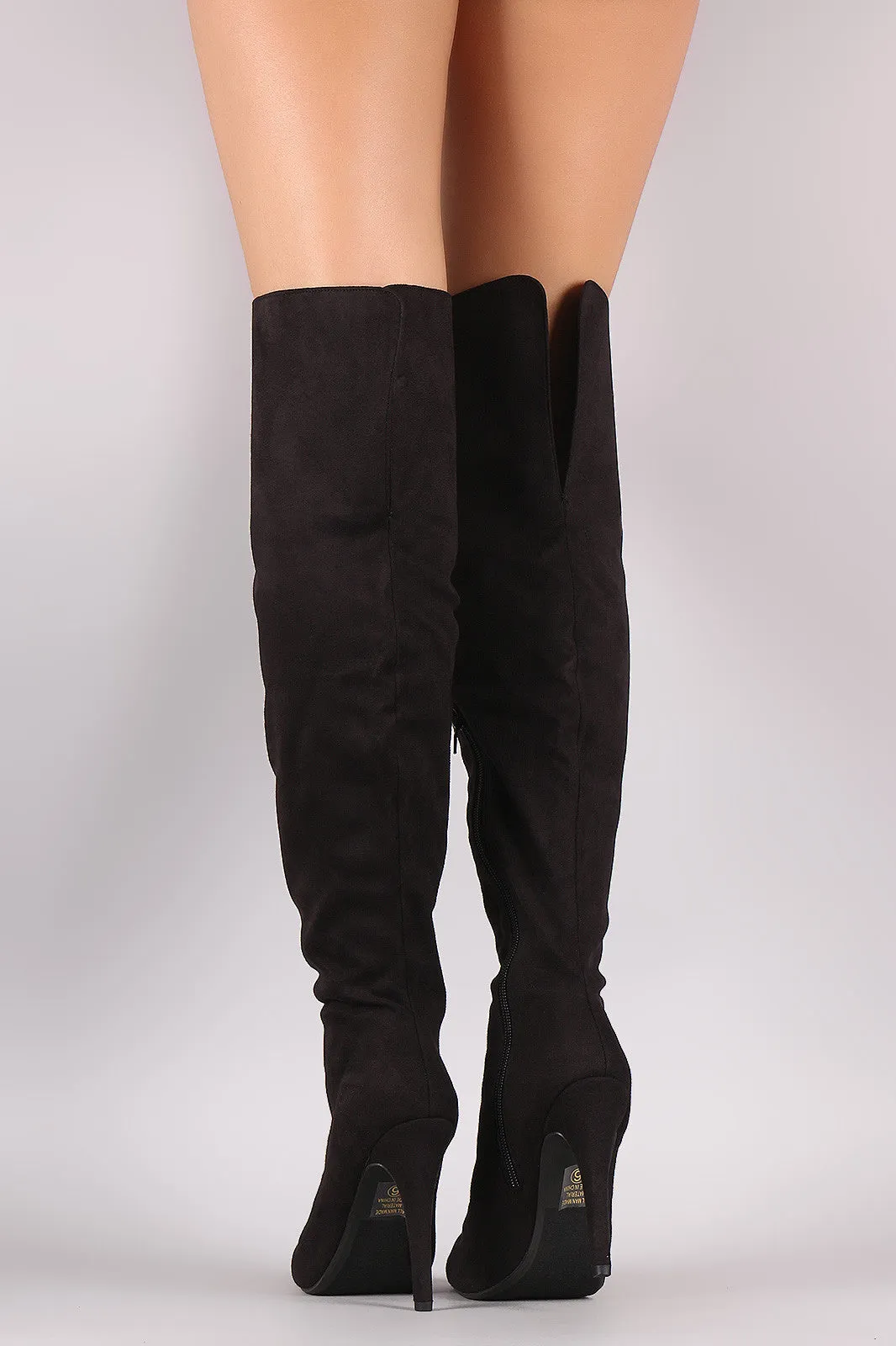 Suede Pointy Toe Slit Stiletto Over-The-Knee Boots