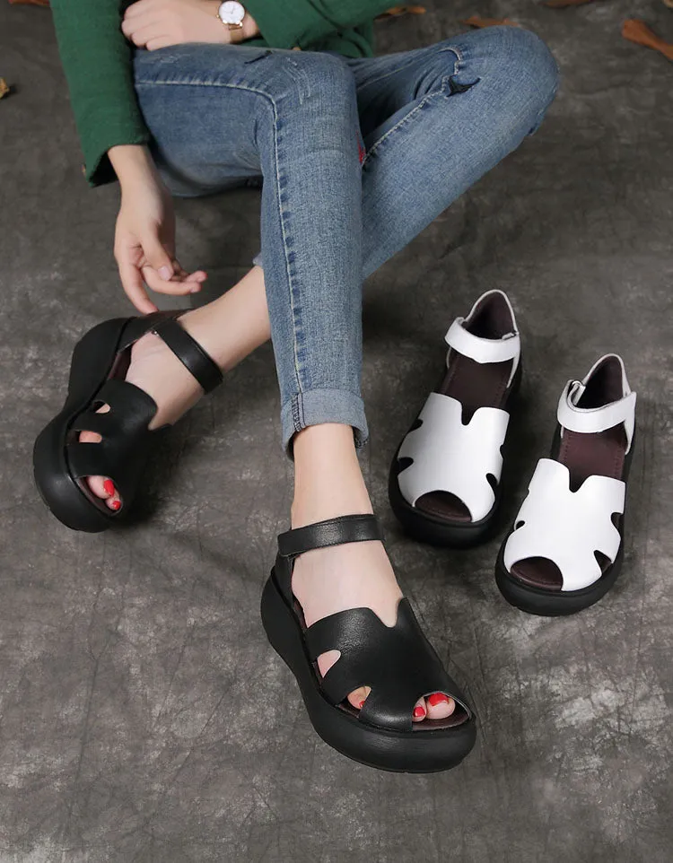 Summer Cut-ou Fish-toe Retro Wedge Sandals