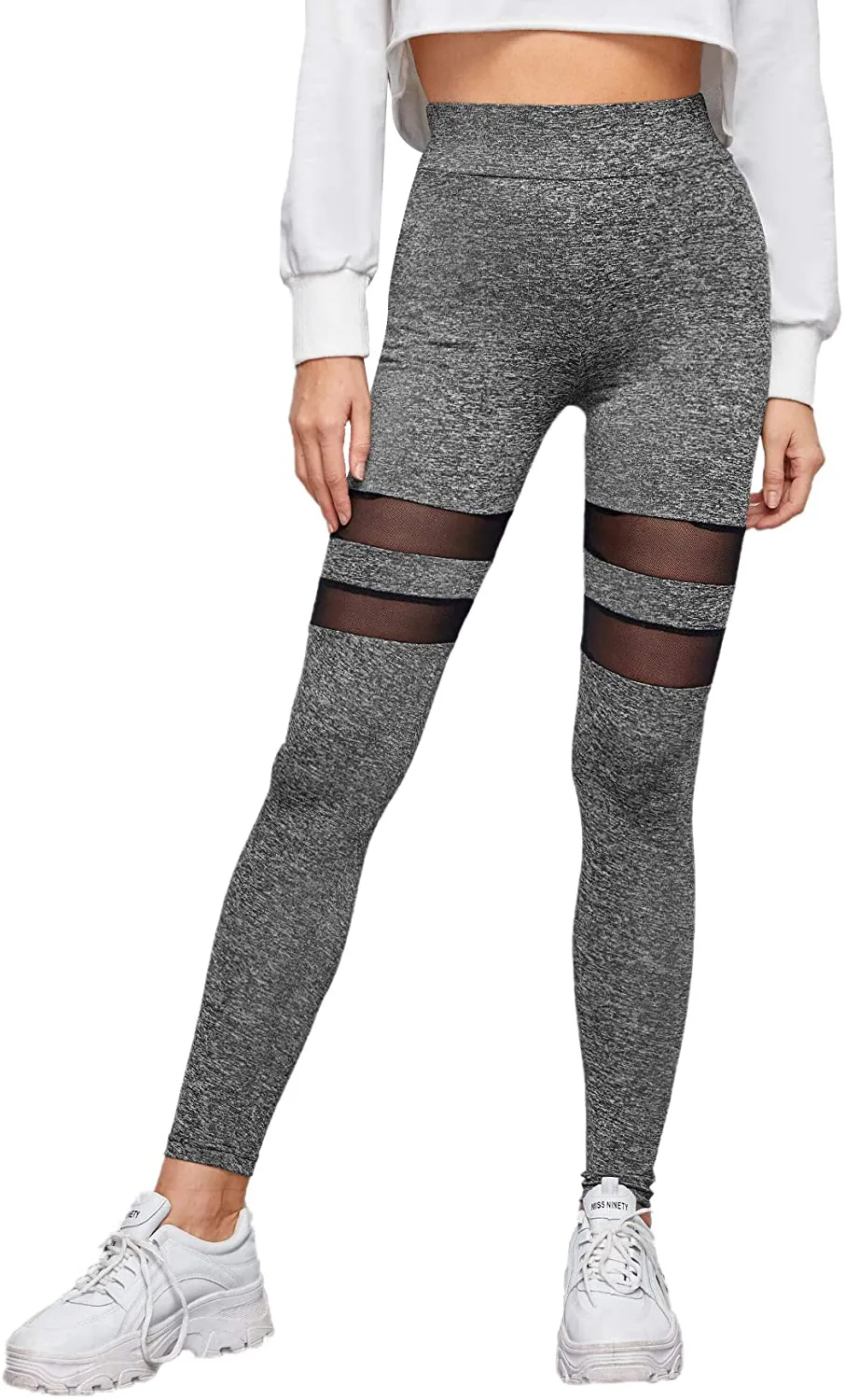 SweatyRocks Women's Legging Mesh Insert Ripped Tights Yoga Slim Pants