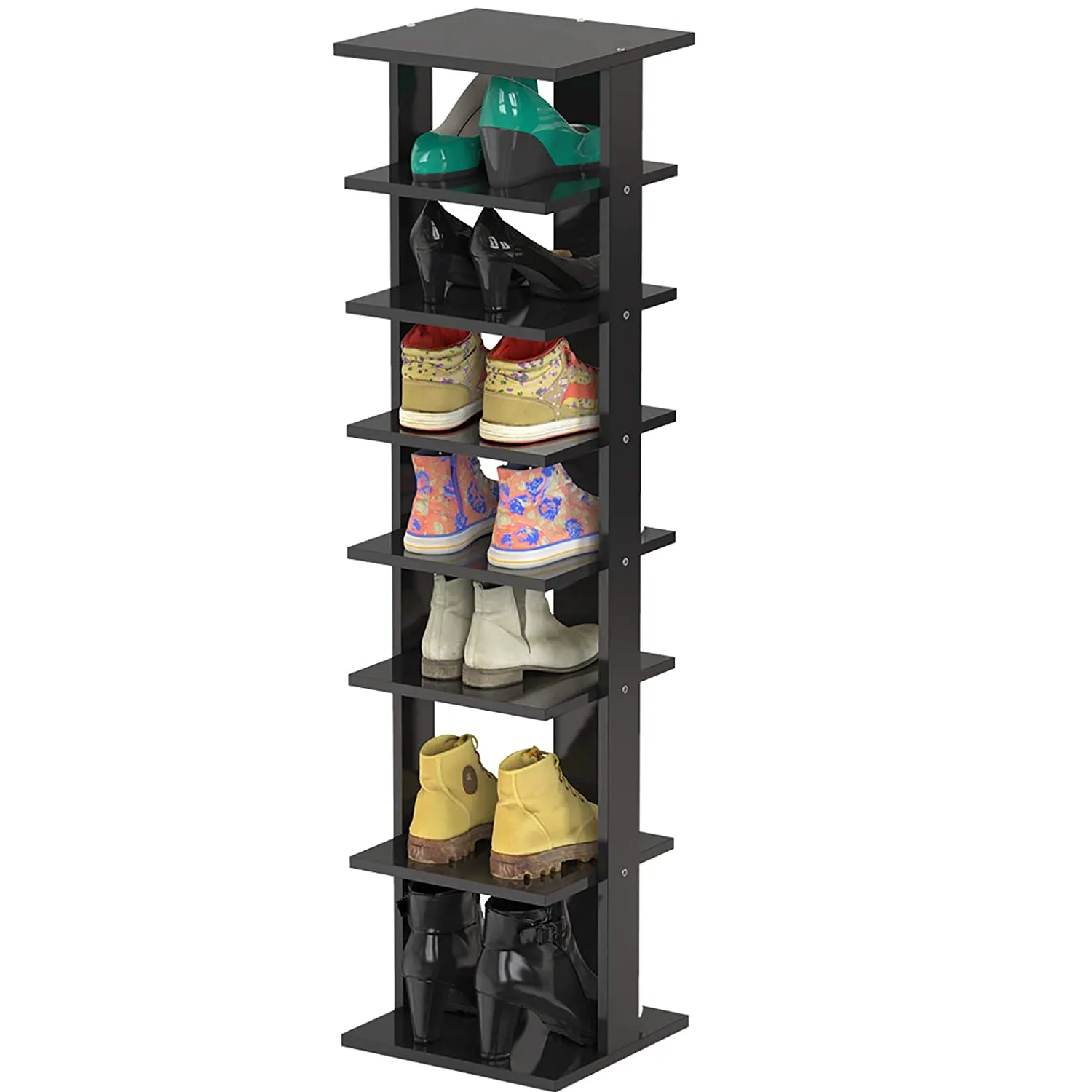 Tangkula 7-Tier Upright Shoe Rack Wooden Slim Shoe Rack for Entryway