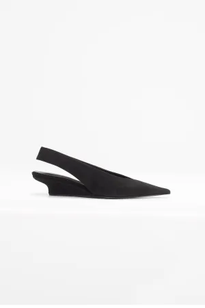 The Suede Wedge-Heel Slingback, Black