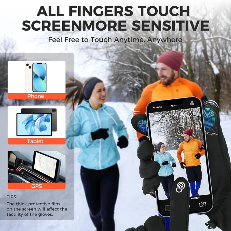 Touch Screen Windproof Cold Weather Gloves with Anti-Slip Grips