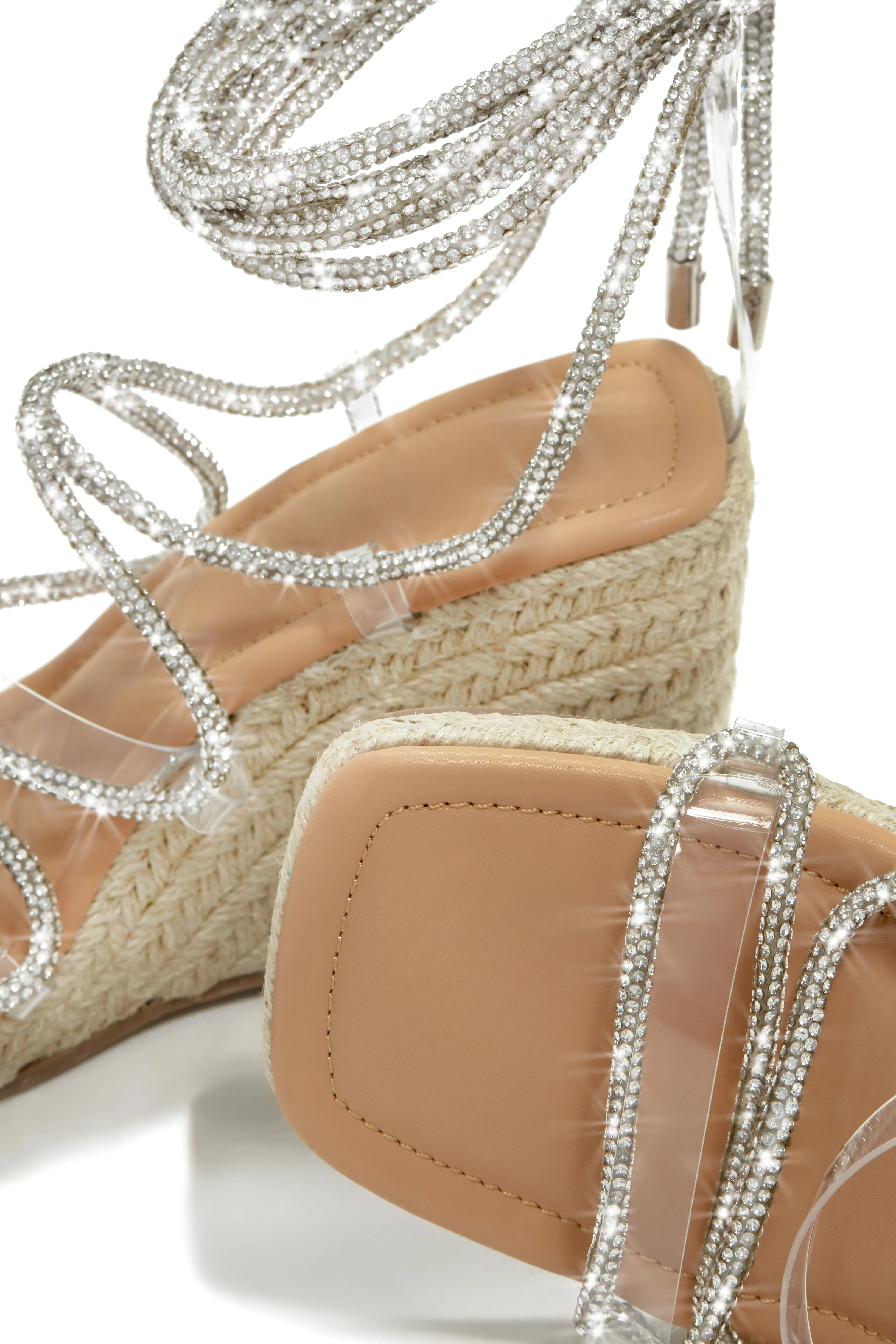 Tulum Oasis Embellished Lace Up Espadrille Wedges - Nude