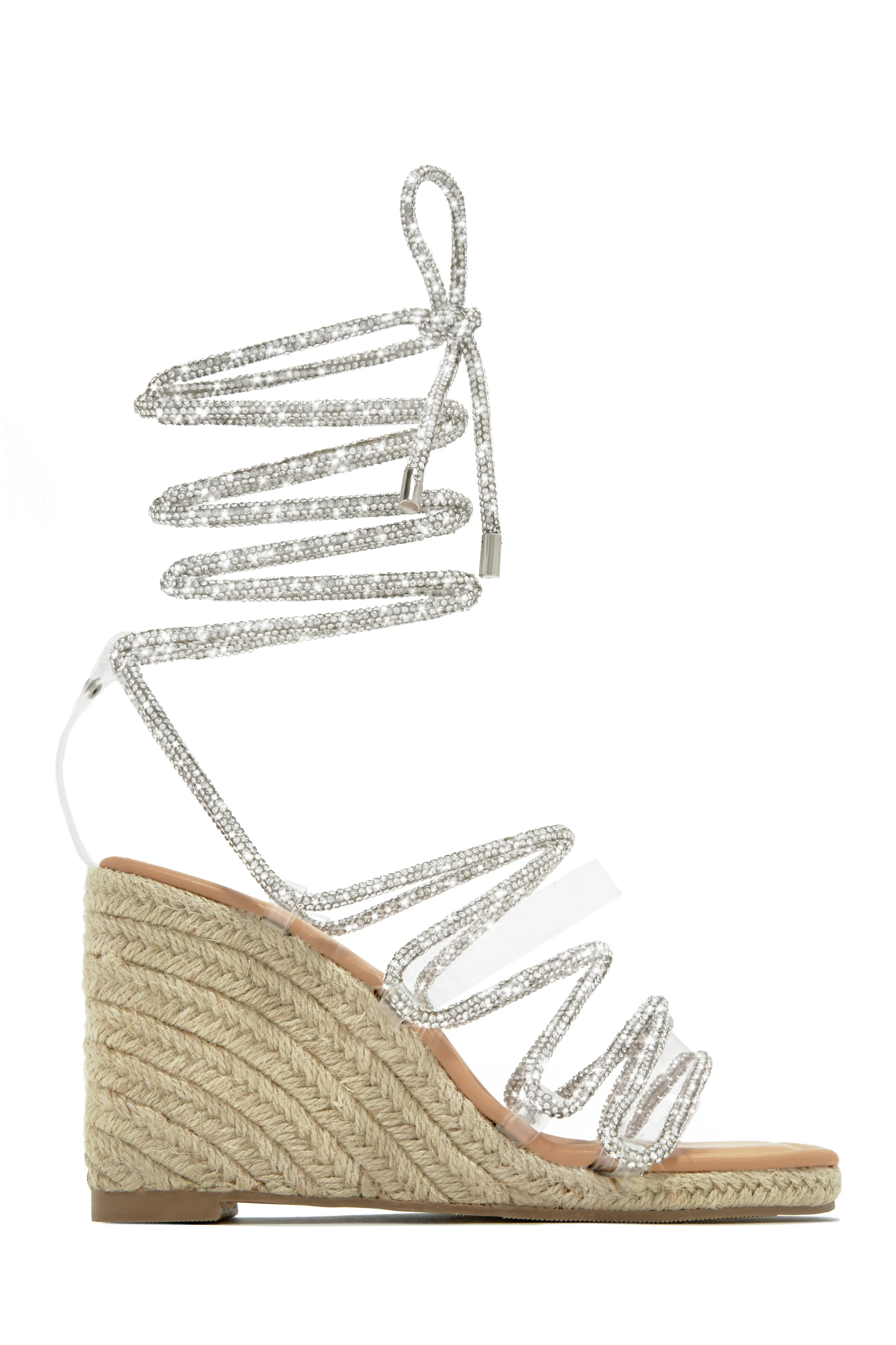 Tulum Oasis Embellished Lace Up Espadrille Wedges - Nude