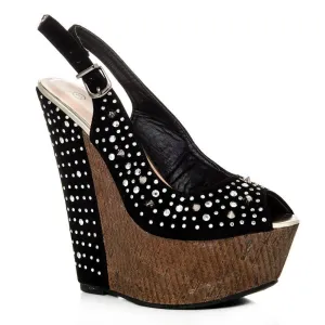 Tweed Wedge High Heeled Peep Toe Sling Backs