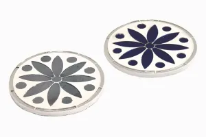 TWO SIDED INLAID MIRROR COASTER BLUE SILVER