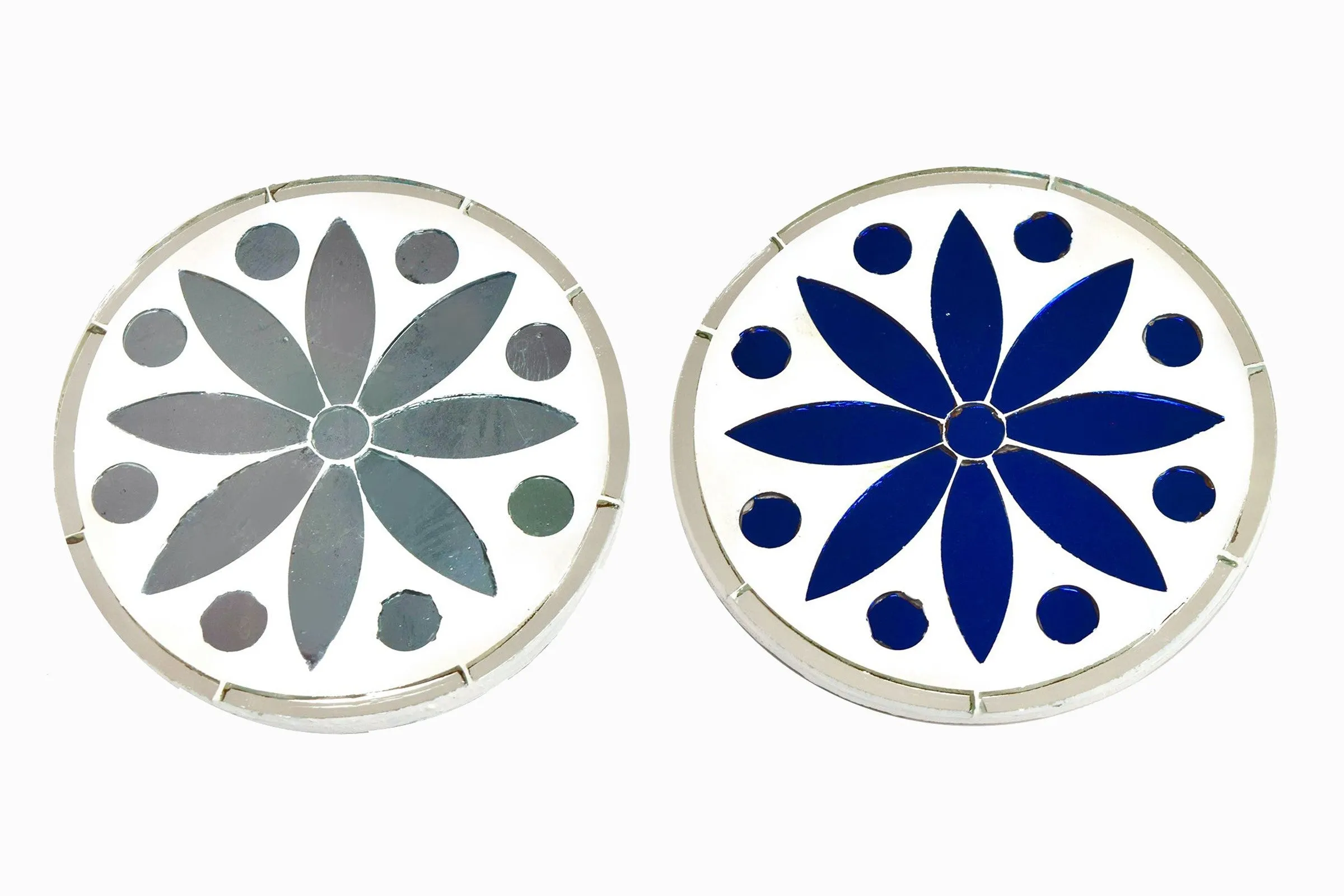 TWO SIDED INLAID MIRROR COASTER BLUE SILVER