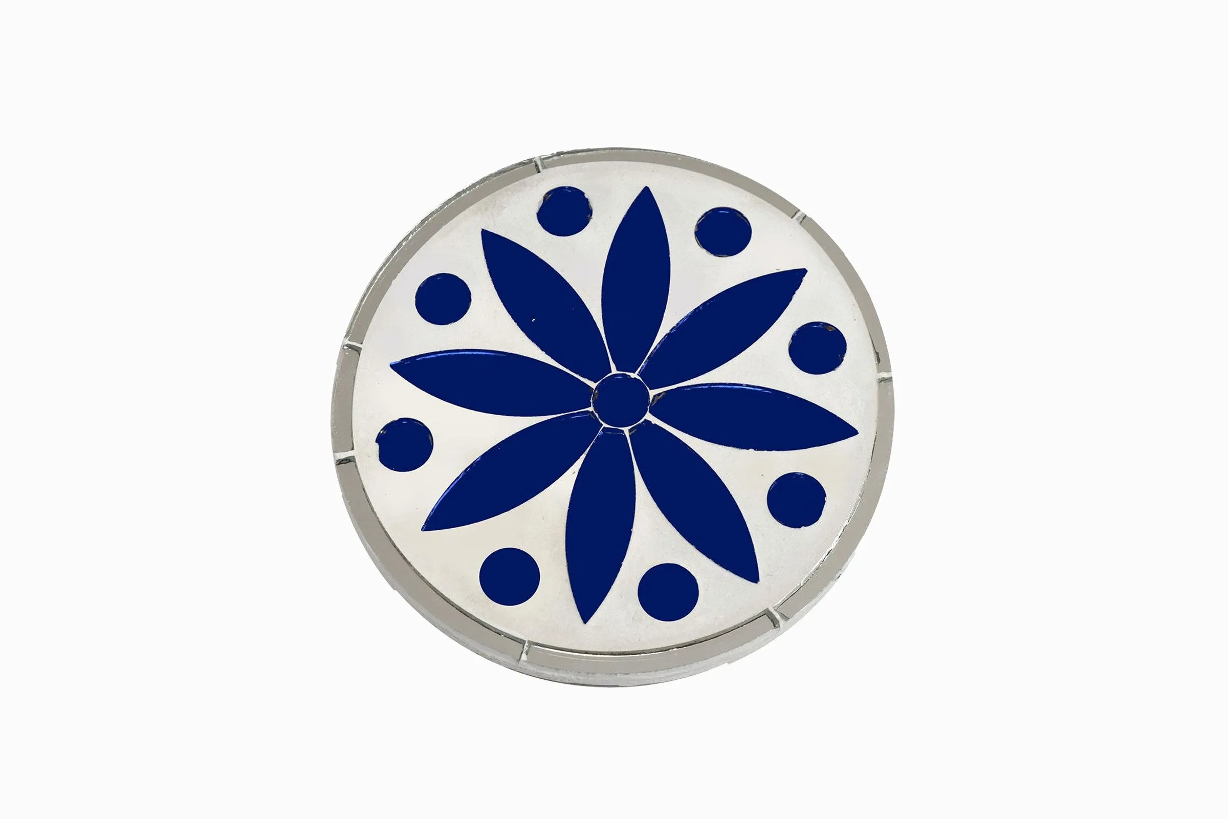 TWO SIDED INLAID MIRROR COASTER BLUE SILVER