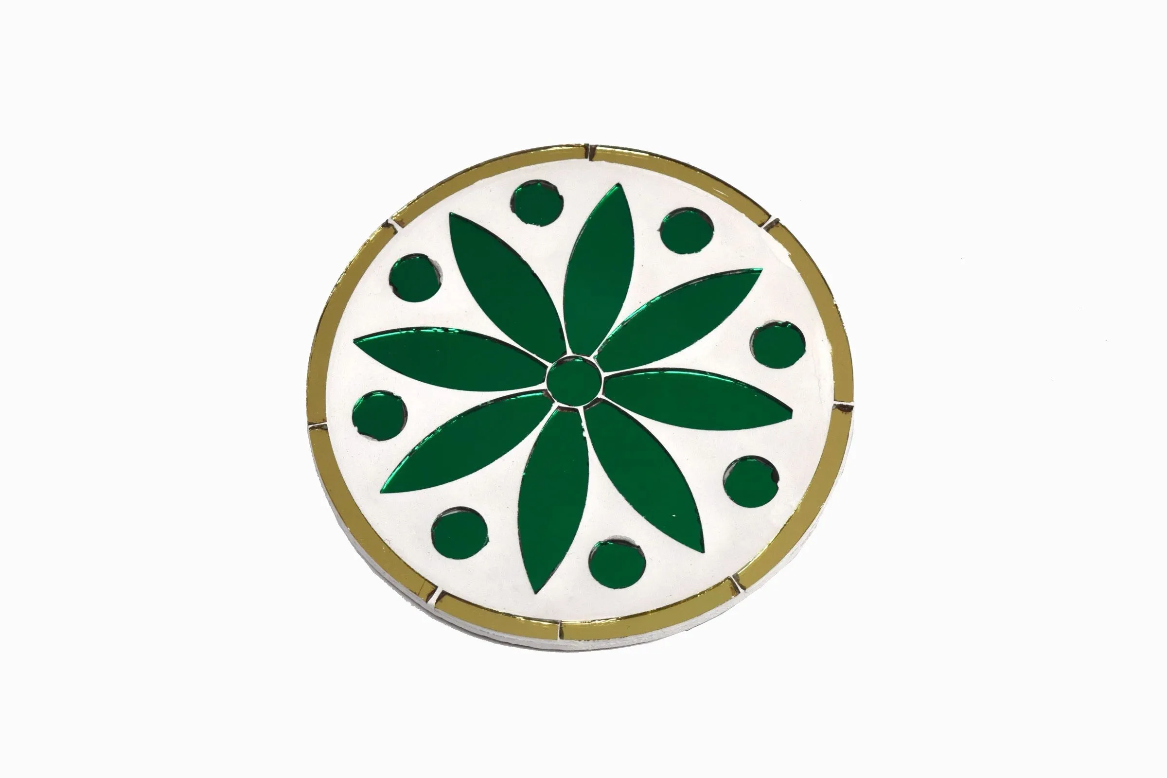 TWO SIDED INLAID MIRROR COASTER GREEN GOLD