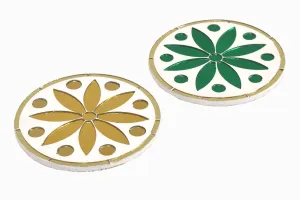 TWO SIDED INLAID MIRROR COASTER GREEN GOLD