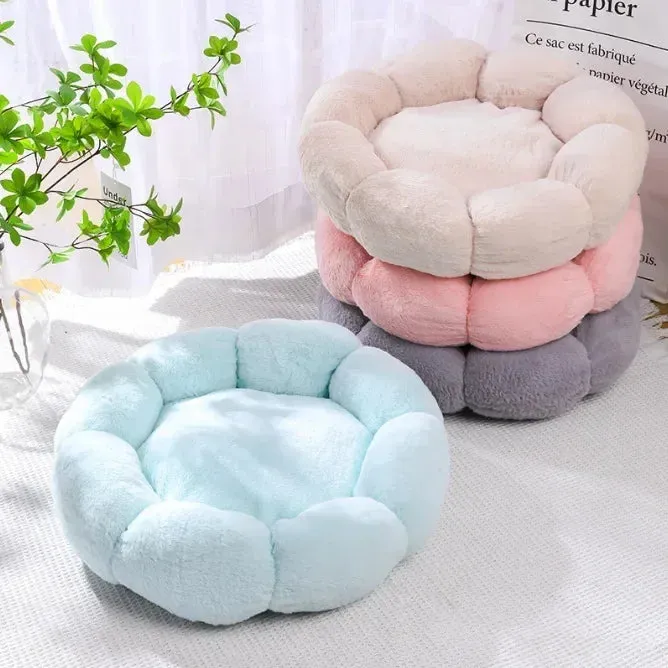 Ultra Plush Flower Shaped  Winter Warm Dog/Cat Bed - Pastel Colors- Soft Cozy Pet Bed for Ultimate Comfort