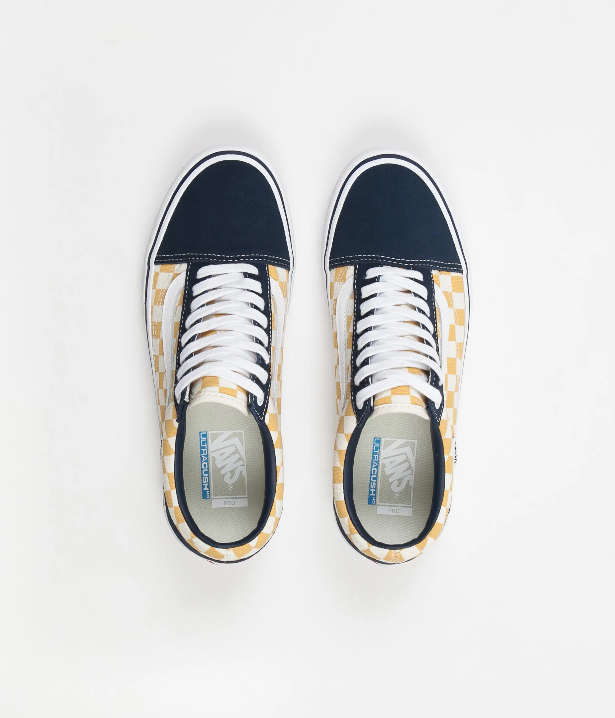 Vans Old Skool Pro Checkerboard Shoes - Dress Blues / Ochre