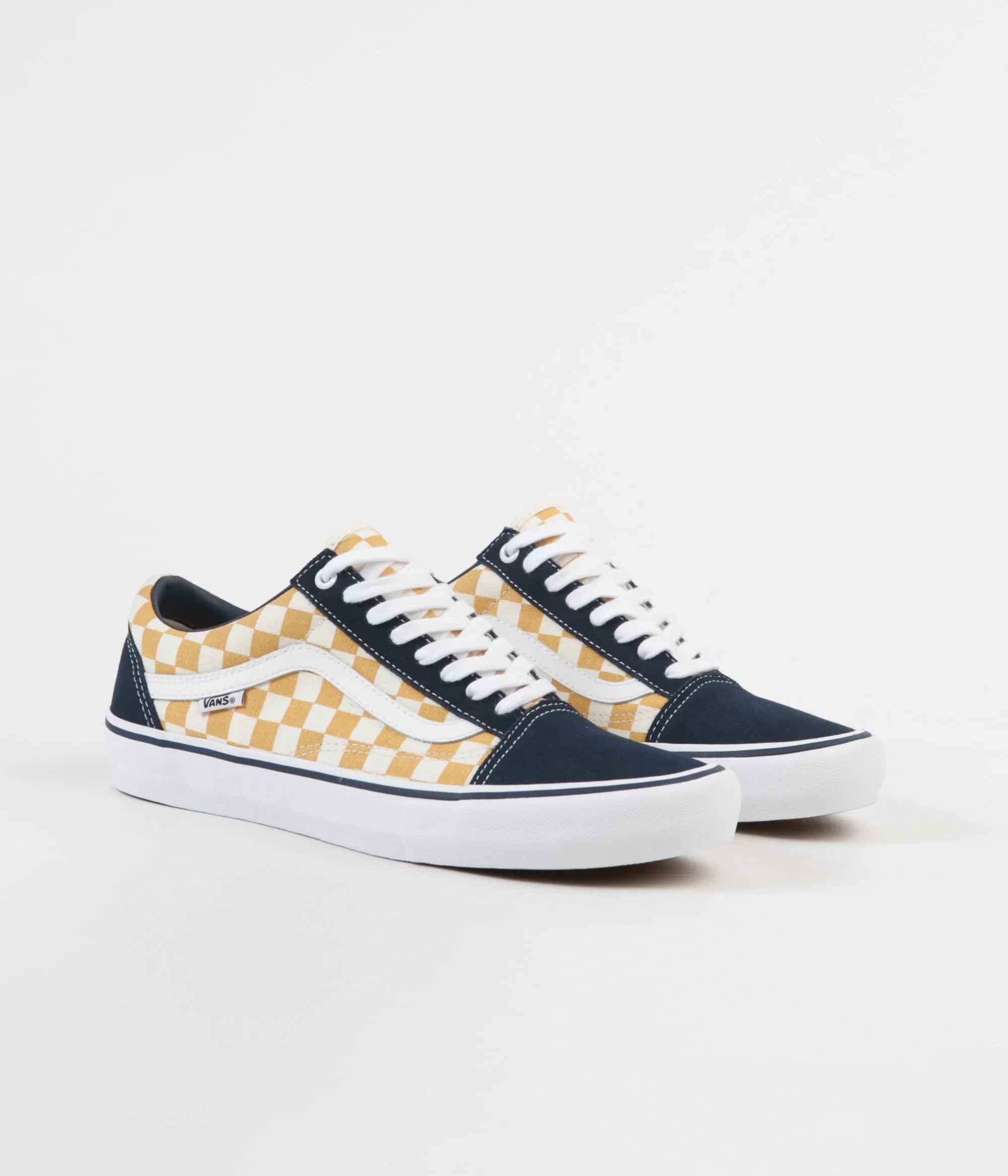 Vans Old Skool Pro Checkerboard Shoes - Dress Blues / Ochre