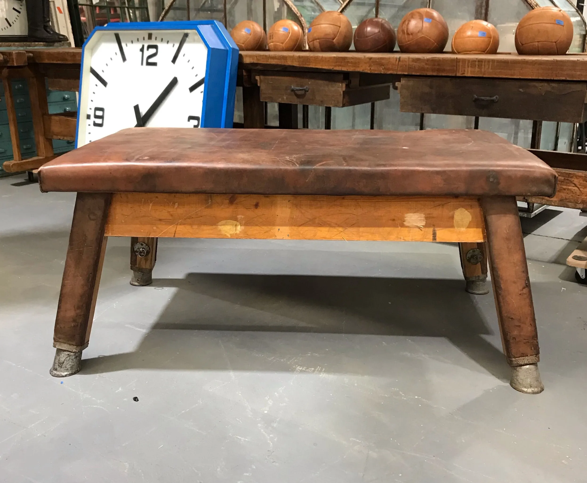 Vintage Romanian Leather Gym Table   #3679C