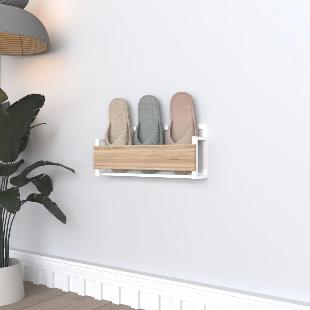 Wall Mounted Slipper Rack with Wooden Front for Compact Storage