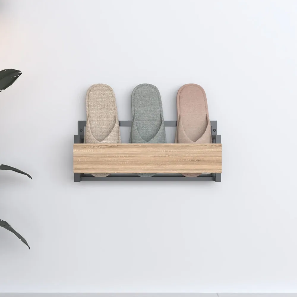 Wall Mounted Slipper Rack with Wooden Front for Compact Storage