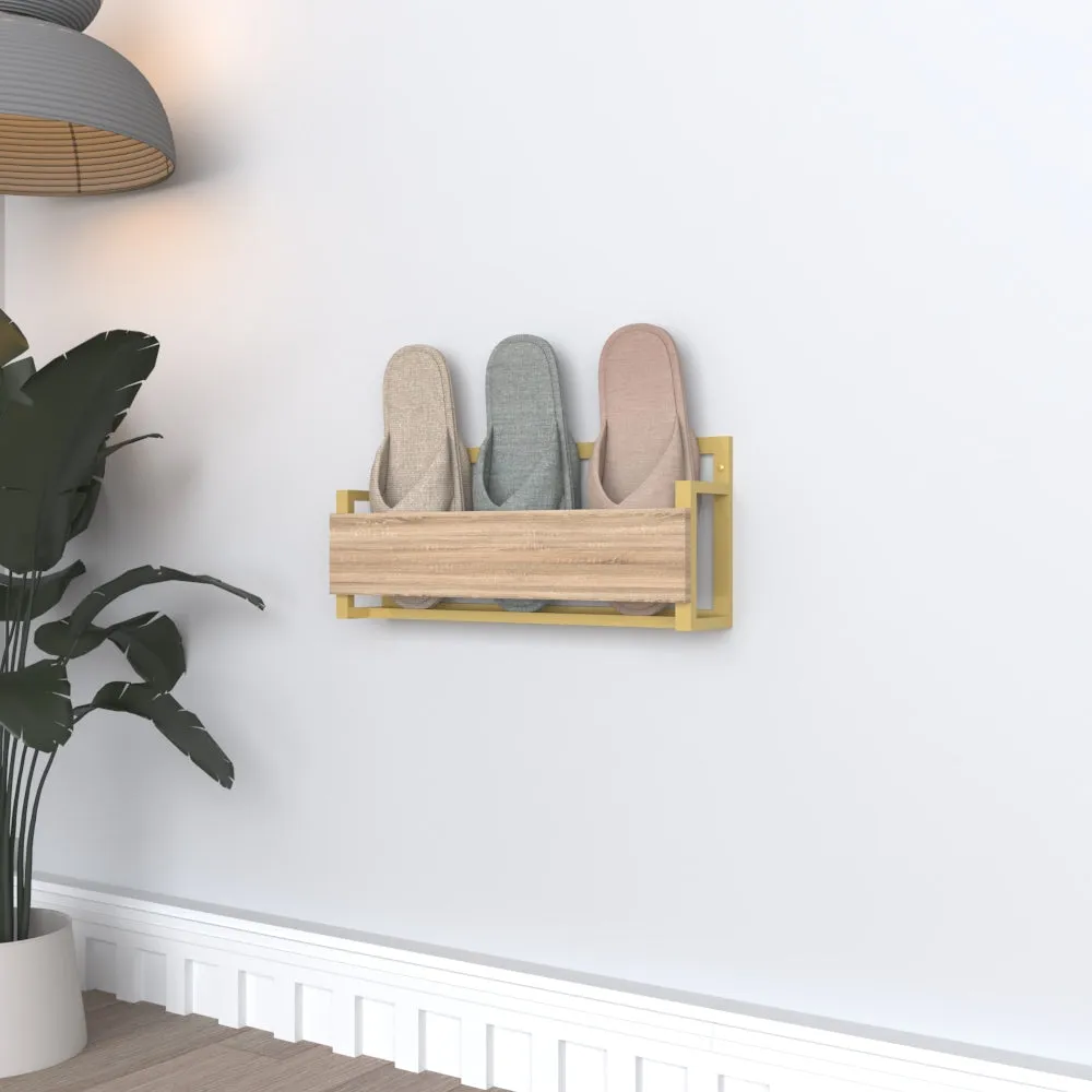 Wall Mounted Slipper Rack with Wooden Front for Compact Storage