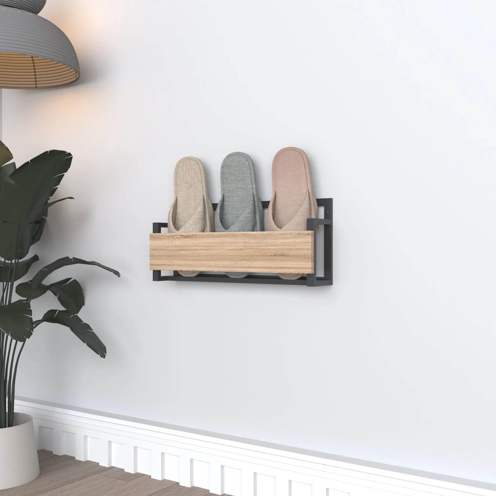 Wall Mounted Slipper Rack with Wooden Front for Compact Storage