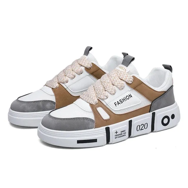 White Base Color Patchwork Synthetic Sneakers