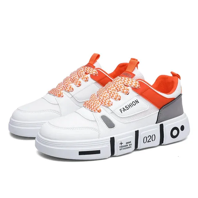 White Base Color Patchwork Synthetic Sneakers