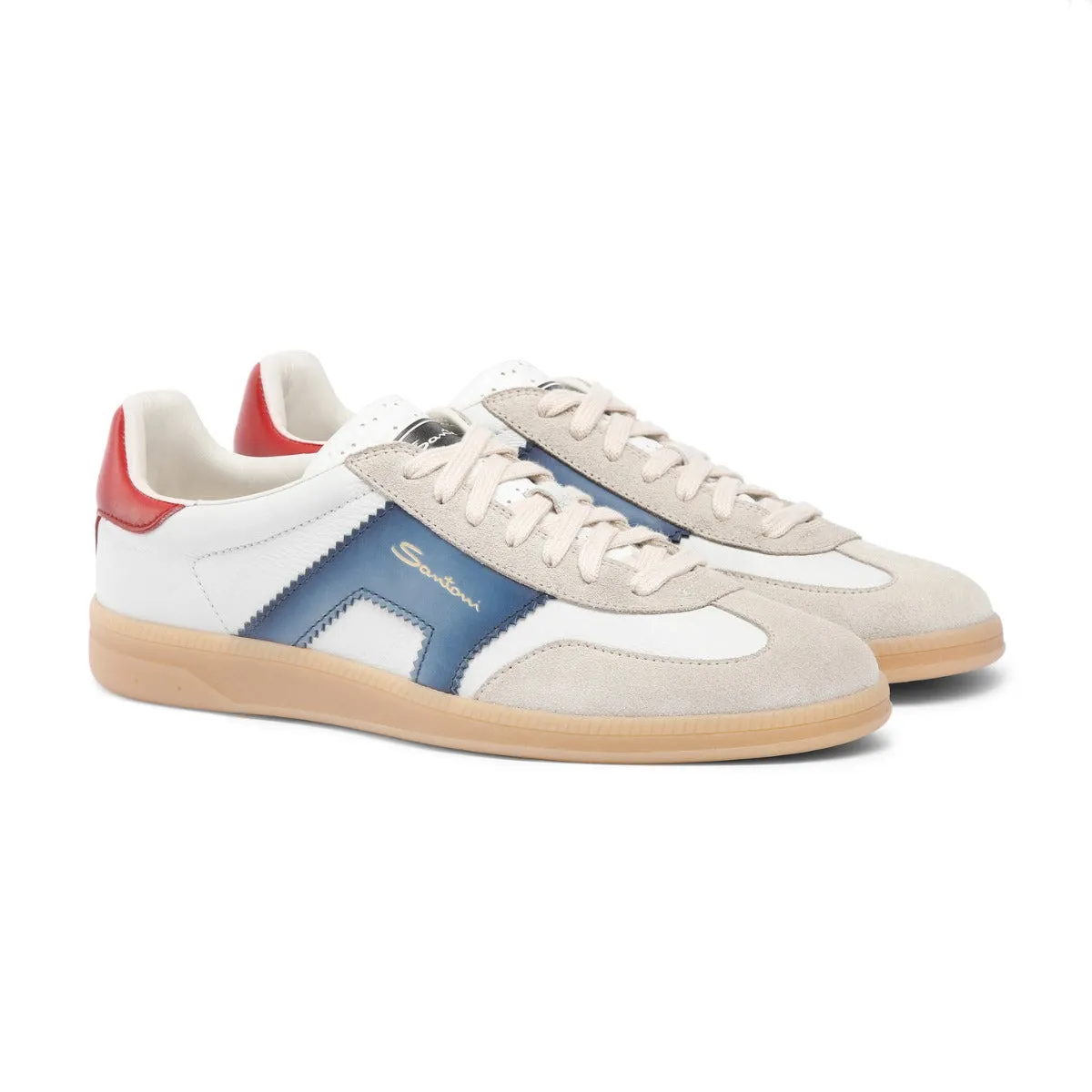 White, Blue and Red Suede Double Buckle Oly Sneaker