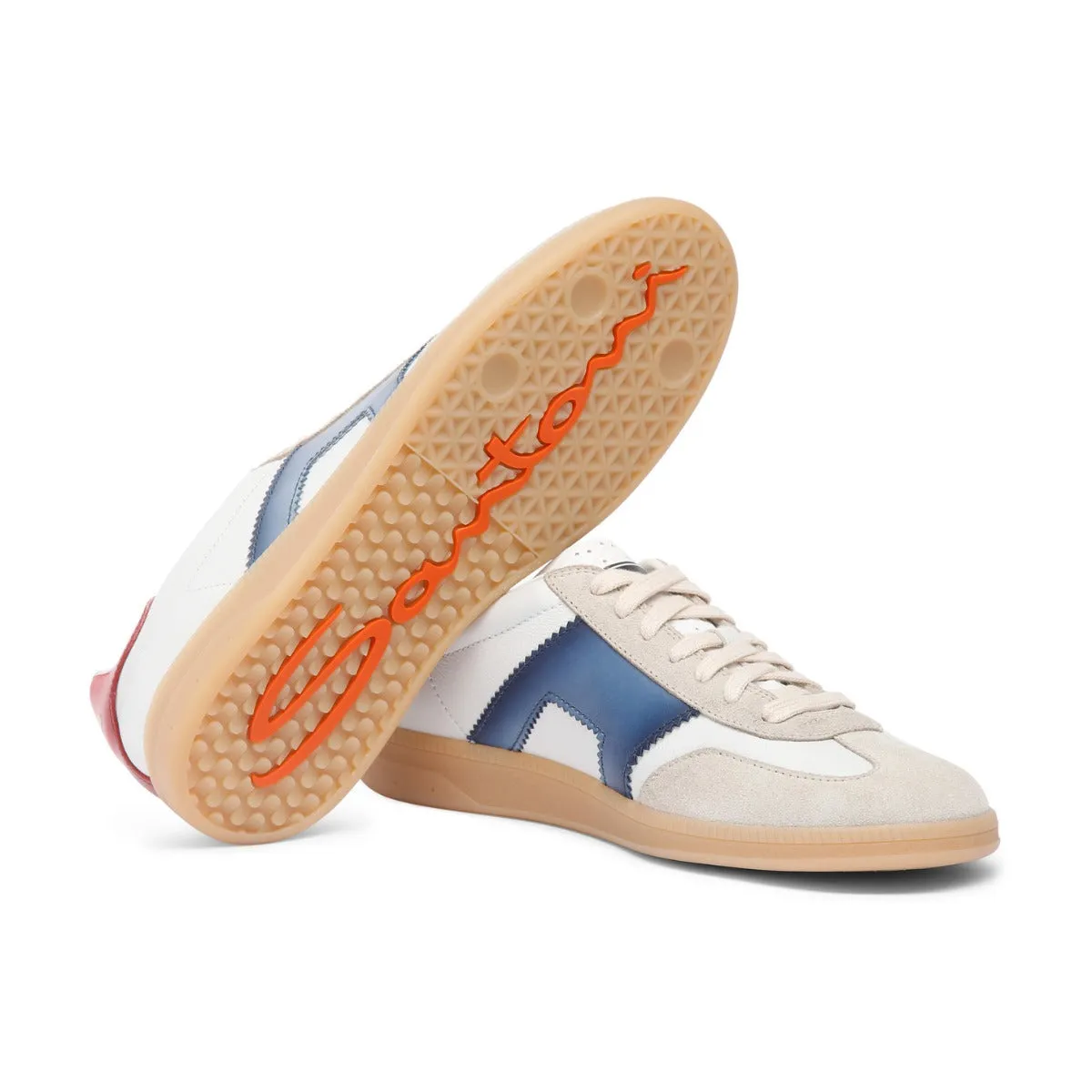 White, Blue and Red Suede Double Buckle Oly Sneaker